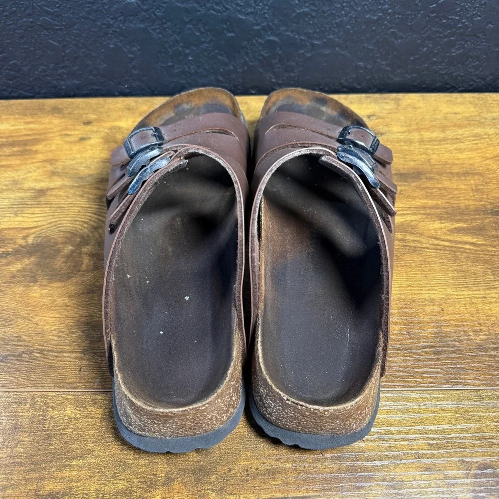 Betula by Birkenstock Luca Brown Synthetic Leather Triple Strap Sandals 40